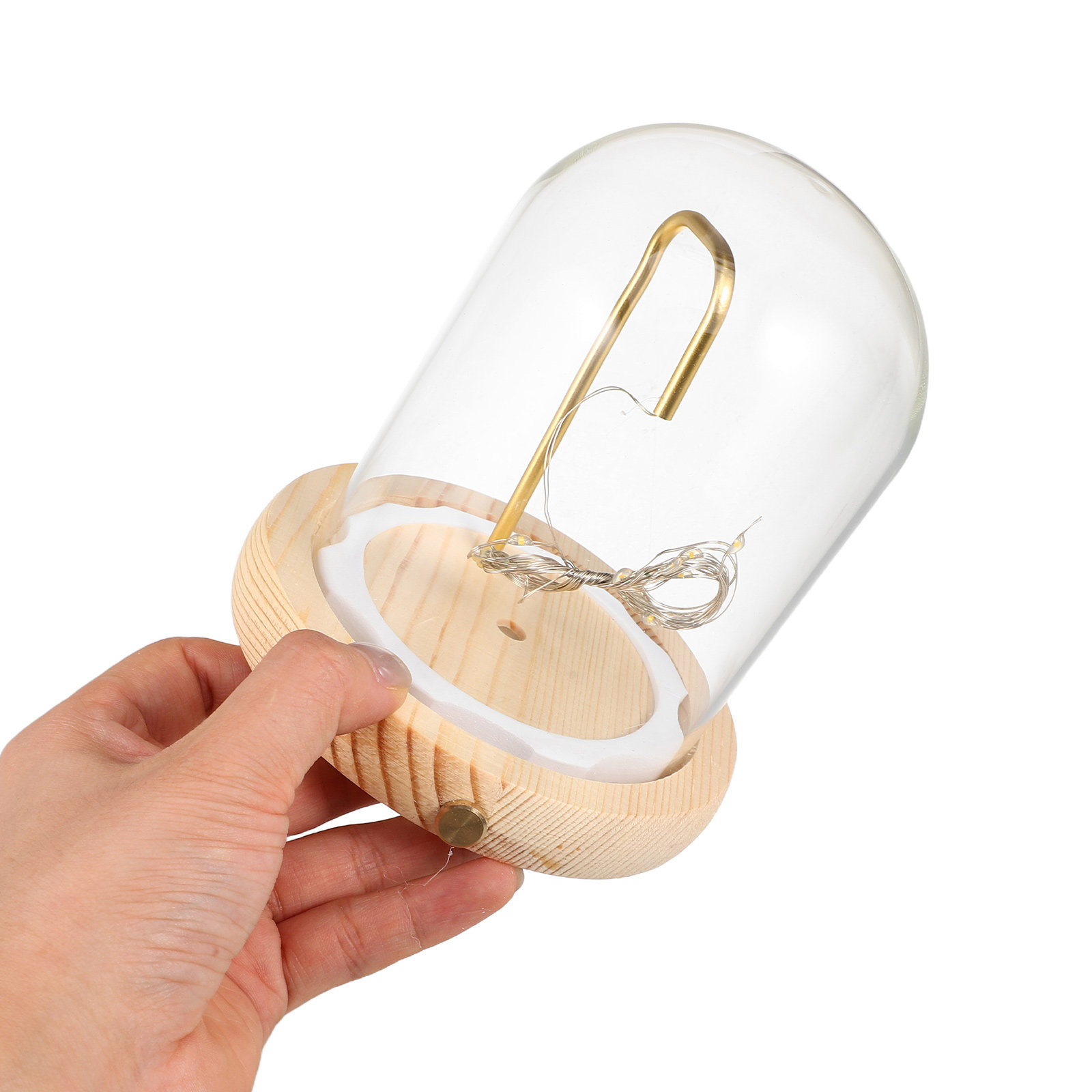 Plastic Dome Clear - Glass Display Dome Wood Base LED